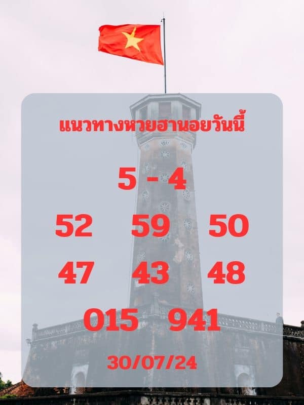 เลขเด็ดหวยฮานอย แนวทางหวยฮานอยวันนี้ 30 กค 67