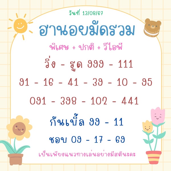 เลขเด็ดหวยฮานอย แนวทางหวยฮานอยวันนี้ 13 สค 67