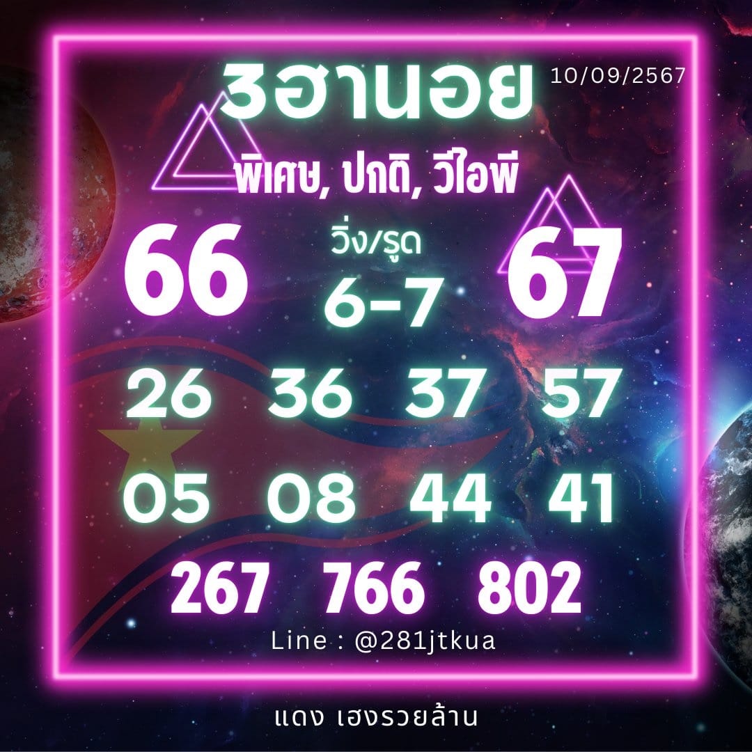 เลขเด็ดหวยฮานอย แนวทางหวยฮานอยวันนี้ 10 กย 67