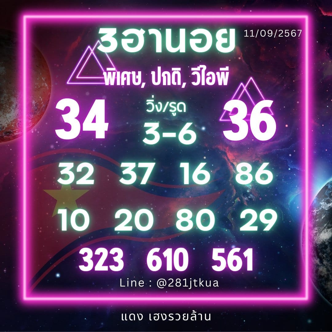 เลขเด็ดหวยฮานอย แนวทางหวยฮานอยวันนี้ 11 กย 67