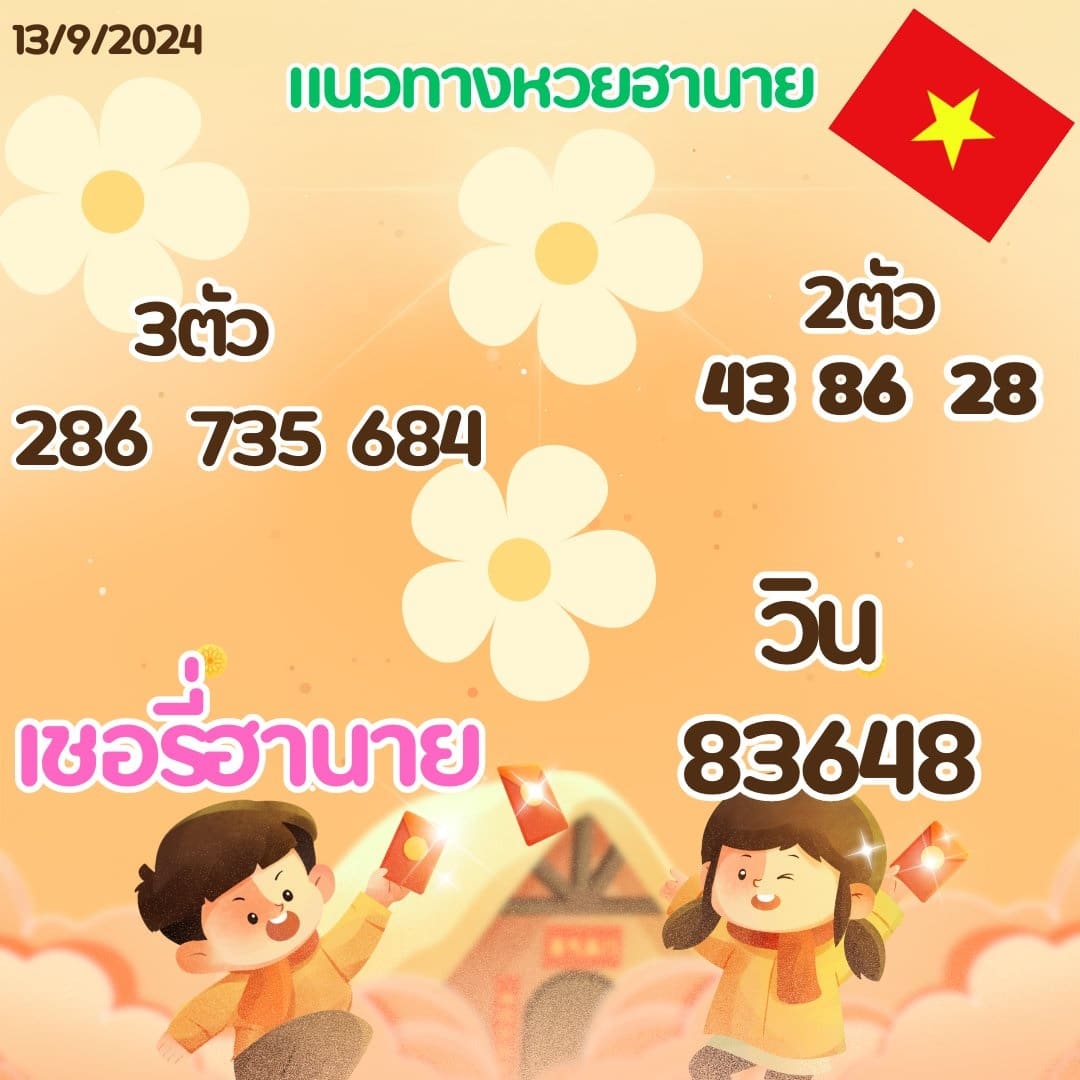 เลขเด็ดหวยฮานอย แนวทางหวยฮานอยวันนี้ 13 กย 67