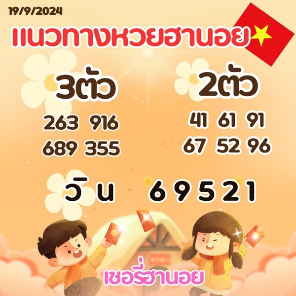 เลขเด็ดหวยฮานอย แนวทางหวยฮานอยวันนี้ 19 กย 67