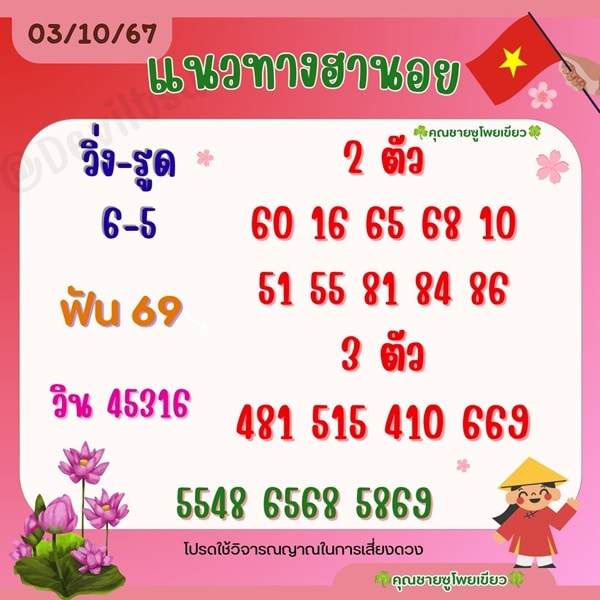 เลขเด็ดหวยฮานอย แนวทางหวยฮานอยวันนี้ 03 ตค 67