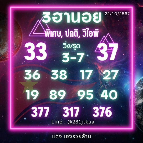 เลขเด็ดหวยฮานอย แนวทางหวยฮานอยวันนี้ 22 ตค 67