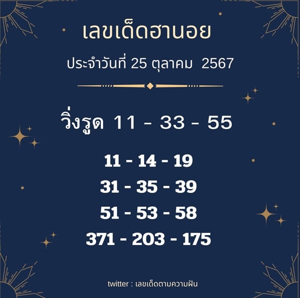 เลขเด็ดหวยฮานอย แนวทางหวยฮานอยวันนี้ 25 ตค 67